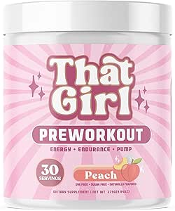 That Girl Pre Workout for Women - Slay Your Gym Sesh with Pure Fire Energy & Mega Pumps - 100% Natural & Clean - Delish Peach Flavor - 30 Servings
