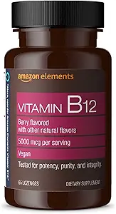 Elements B12 Mecobalamin 5000 mcg - Normal Enerji Üretimi ve Metabolism, Immune System Support - 2 Ay Supply, Berry Flavored Lozenges, 65 ( Sayı 1)