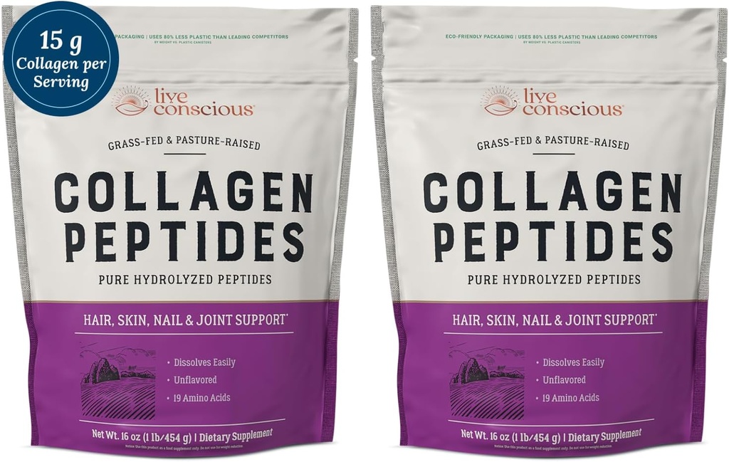 Canlı Bilinçli Kolajn Powder Toz - Saç, Skin, Nail ve Ortak Destek - Tip I & III Collagen - Doğal olarak Kaynaklanan Hydrolyzed Protein - 16oz (2-Pack)