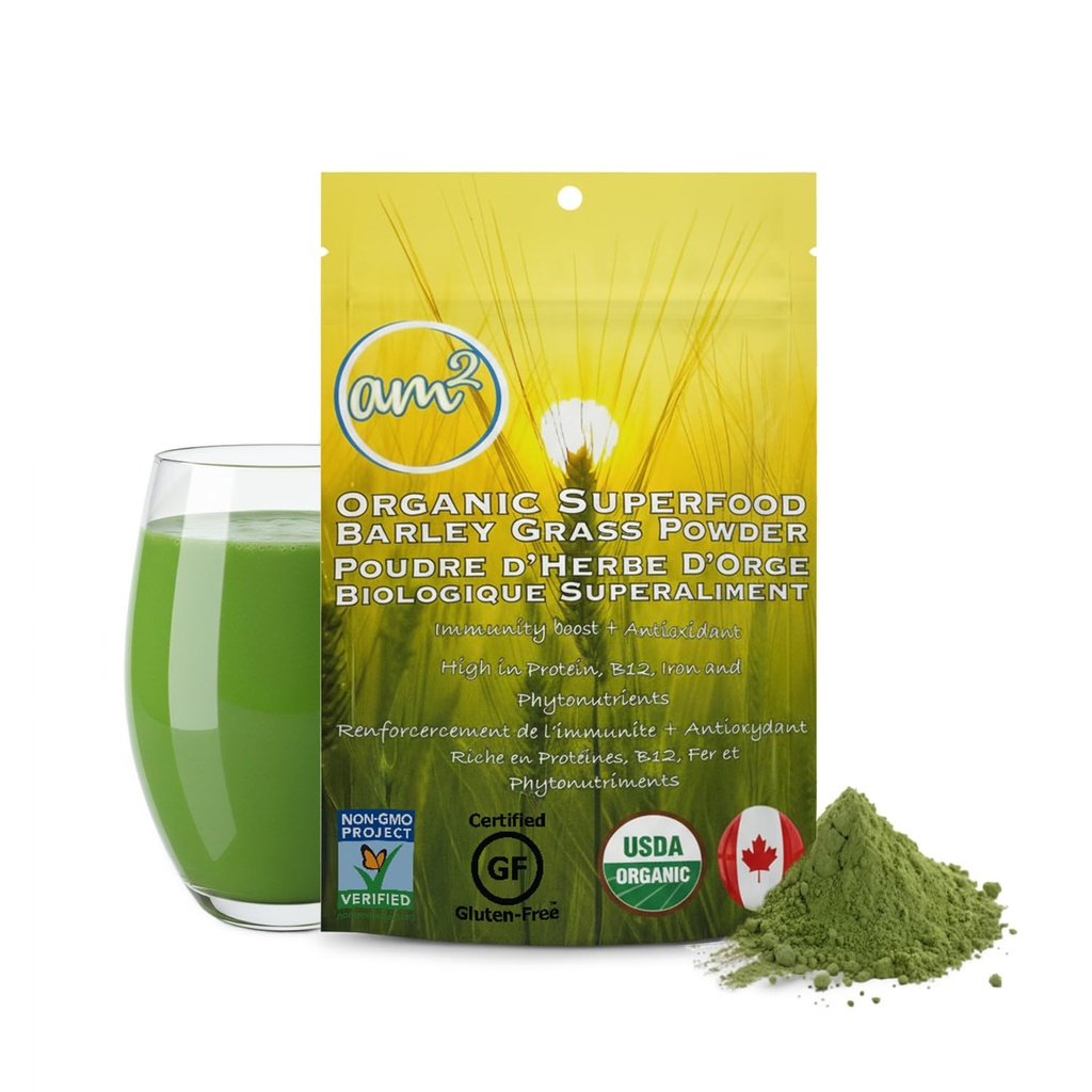 am2 Organic Barley Grass Powder - Organic Superfoods, 125g (62 Servings) - Rich in Antioxidants & Nutrients, Supports Immunity, Digestive Health, and Heart Wellness with an Easy Daily Dose