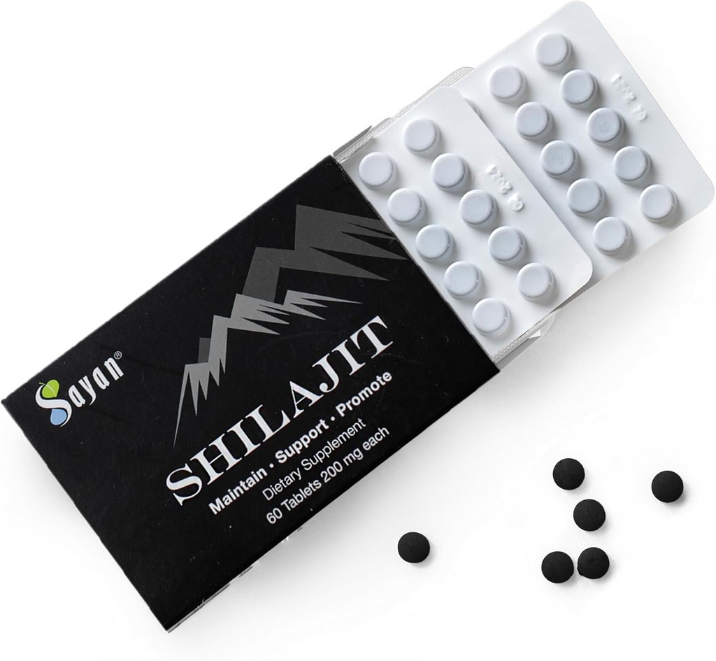 Sayan% 100 Pure Shilajit Tabletleri,12.000 mg Yüksek Lisans Tamamlayıcısı, Daha Fazla Operasyon & Capsules, 85+ Trace Minerals Sourced from 10.000ft Lab-Tested for lips. 60 Tablet - 1-2 Ay Supply