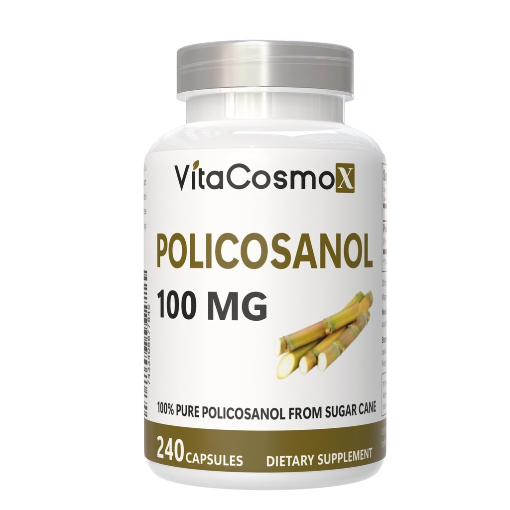 Policosanol Sugar Cane Extract, 100mg, 240 Vegetable Capsules, Non-GMO and Gluten-Free