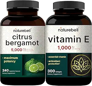 NatureBell Vitamin E Oil Softgels, 1000iu Per Servis & Citrus Bergamot Veggie Capsules 5.000 mg Eşdeğer Paket | Kolay Absorbed Form | Yüksek Antioksi Seviye Düzey