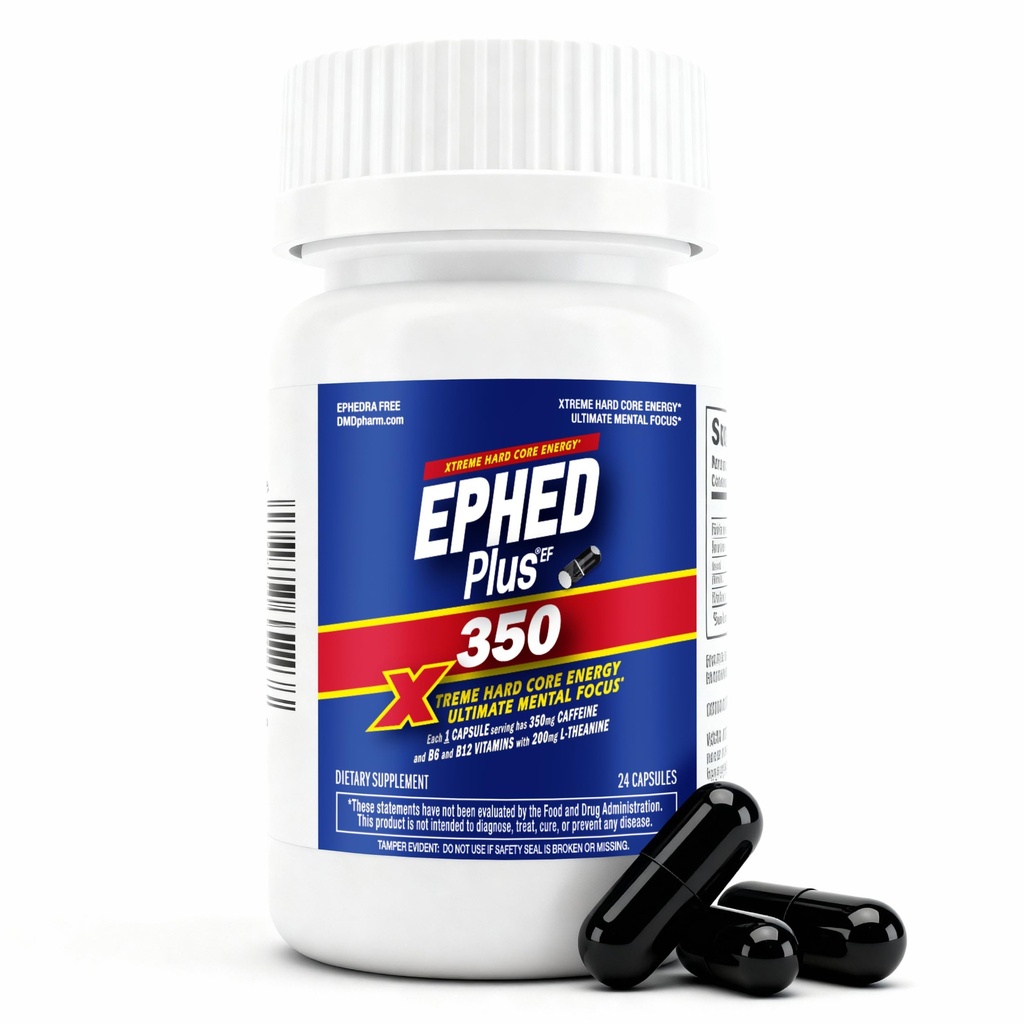 Caffeine Pills - Ephed Plus 350 24ct with 350mg Caffeine & 200mg L-Theanine - Energy Supplements for Extreme Hard Core Energy & Calm Mental Focus Without Jitters