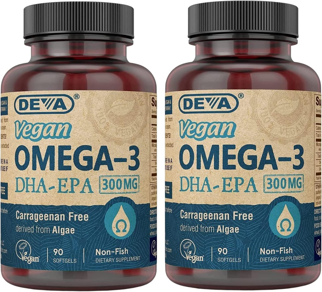 DEVA Vegan DHA-EPA Beslenme Supplement, Algae, 300 mg Potency, 90 Vegetarian Softgels - 2 Paket