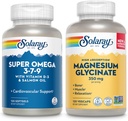 SOLARAY Super Omega 3, 7, 9 και Μαγνήσιο Glycinate Bundle - Απαραίτητα Λιπαρά Οξέα και Χηλικό Μαγνήσιο Gisglycinate για υγιή καρδιά, οστά και υποστήριξη χαλάρωσης - 120 Softgels, 275 VegCaps