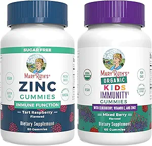 MaryRuth Organics çinko (Tart Raspberry) & Kids Immunity Gummies (Mixed Berry) | Clean Label Project  Valid® | Vitamins for Immunity & General Health and Wellness | Vegan, Non-GMO, No Gelatin