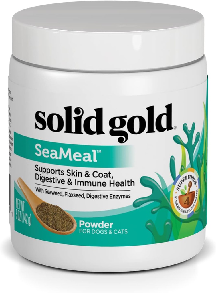 Solid Gold Cat & Dog Multivitamin Toz - Kelp Toz, Omega 3 & Vitamins for Dental, Digestive, Immune, Skin & Coat Health - Multi Vitamin for Dogs & Cats - Cat & Dog Foodmix Supplement - 5oz