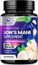 Lions Mane Mushroom Κάψουλες 10.000mg - Lion’s Mane Συμπληρώματα Κάψουλες για την υποστήριξη μνήμης και εστίασης, εγκέφαλος, ανοσοποιητική υποστήριξη υγείας, Vegan, Εμφιαλωμένο στις ΗΠΑ, Lions Mane Mushroom Powder Extract, 60 Count