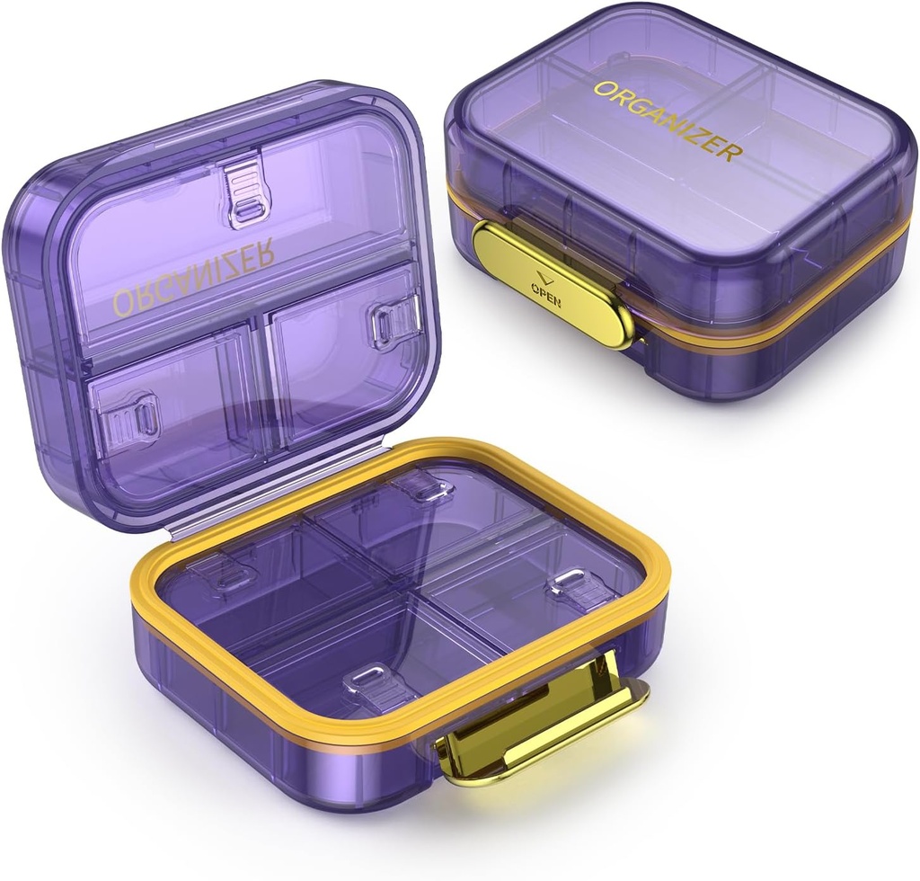 7. Seyahat Pill Box, Pill Organizer Moisture Kanıt Mini Pill Case, Small Pill Box for Pocket Purse, Daily Portable Medicine Vitamin Box, Fish Oil Box, Supplement Box (Purple)