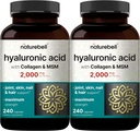 NatureBell 2 Pack Hyaluronic Acid Supplements 2,000 mg | 480 Total Capsules, MSM & Hydrolyzed Bovine Collagen – 3 in 1 Support for Skin Hydration, Joint Lane, Hair, and Eye Health