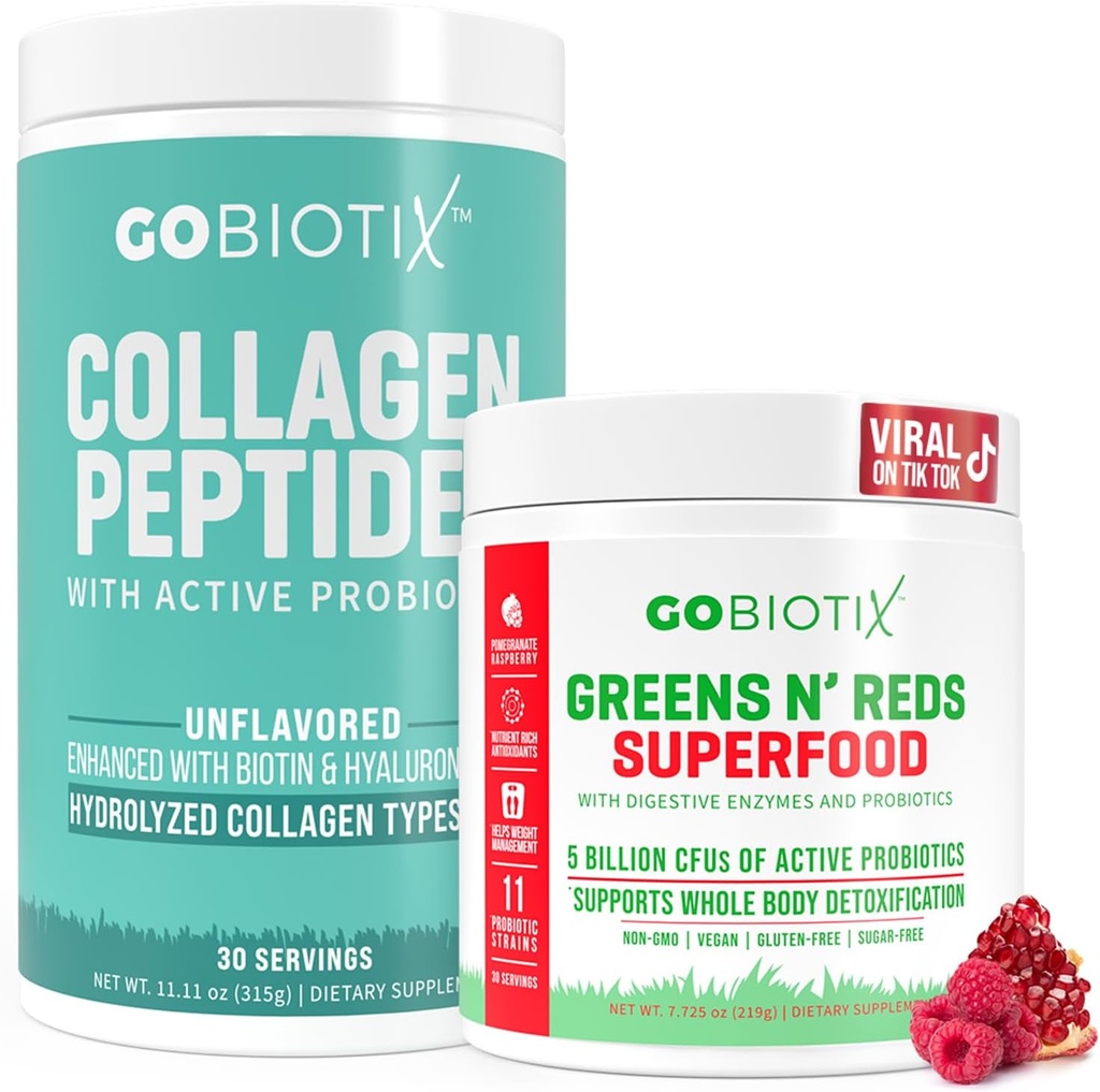 GOBIOTIX Super Greens & Collagen Sche - Organik Spirulina & Hair-Skin-Nails Desteği ile Vitality Boost - 30 Her Şeye Hizmet Ediyor