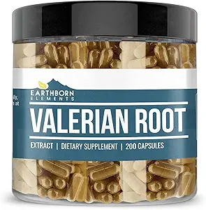 Earthborn Elements Valerian Root 200 Capsules, Pure & Undiled, No Wordss