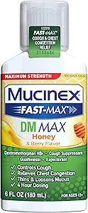 Mucinex Fast-Max Maximum Strength DM MAX, Symptom Relief, Cough Suppressant and Expectorant, Honey & Berry Flavor, 6 FL OZ