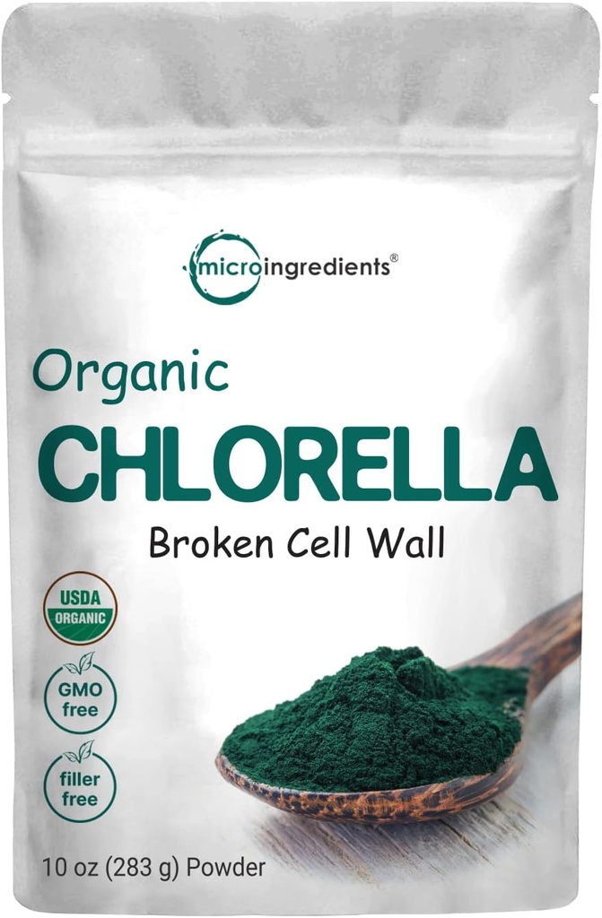 Micro Συστατικά Βιολογική σκόνη Chlorella, 10 ουγγιά, σπασμένο τοίχωμα κυττάρων, πλούσια σε πρωτεΐνες Vegan & βιταμίνες, ωμό, χύμα Premium συμπλήρωμα χλωρέλλας, Vegan φιλικό, μη-ακτινοβολία