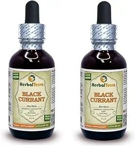 Black Currant (Ribes nigrum) Tincture, Dried Leaves Liquid Extract (Brand Name: HerbalTerra, Proudly Made in USA) 2x2 fl.oz (2x60 ml)