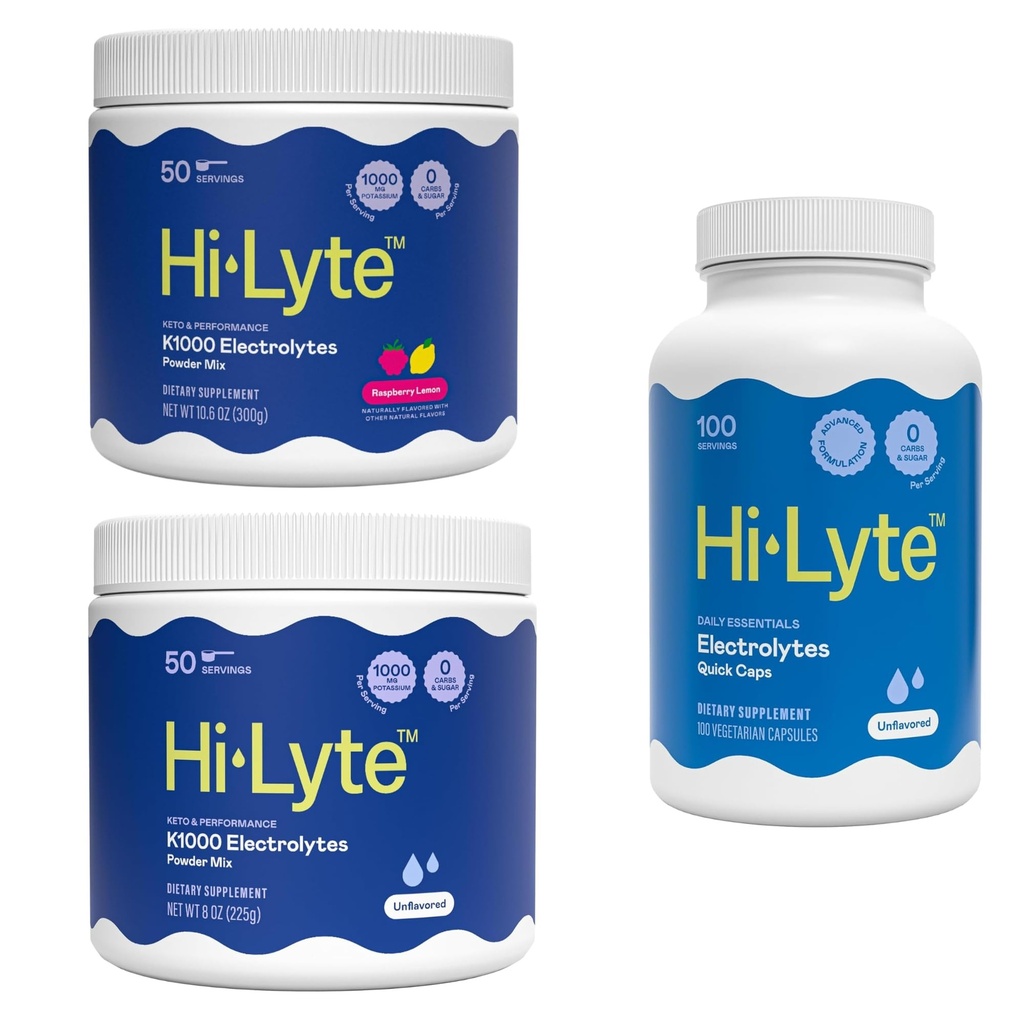 Hi-Lyte Electrolyte Replacement Capsules & Keto K1000, Unflavored and Raspberrry Lemon