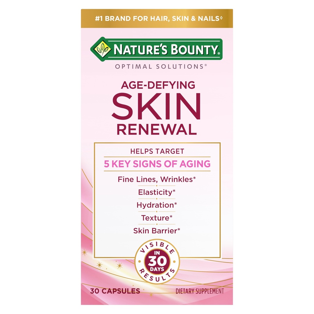 Nature’s Bounty Optimal Solutions Age-Defying Skin Renewal, Helps Target 5 Key Signs of Aging Skin, Fine Lines & Wrinkles with Ceramides & Green Tea Extract – 30 Capsules