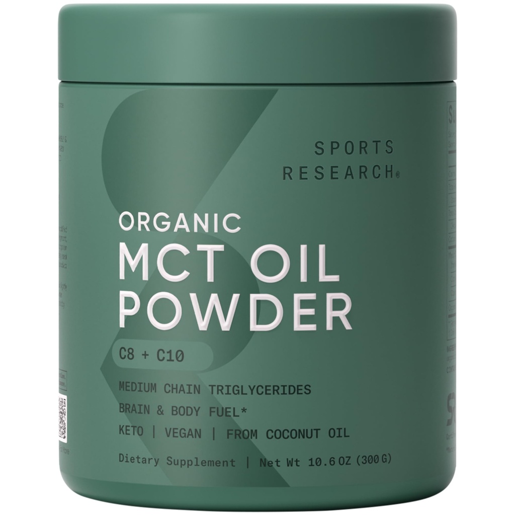 Spor Araştırma Organik MCT Oil Toz - Keto & Vegan MCTs C8, C10 in Coconuts - Fatty Acid Brain & Body Yakıt, Non-GMO & Gluten Free - Unflavored, Perfect in Coffee, Tea & protein Shakes - 10.6 ozz