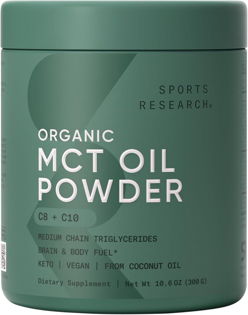 Spor Araştırma Organik MCT Oil Toz - Keto & Vegan MCTs C8, C10 in Coconuts - Fatty Acid Brain & Body Yakıt, Non-GMO & Gluten Free - Unflavored, Perfect in Coffee, Tea & protein Shakes - 10.6 ozz