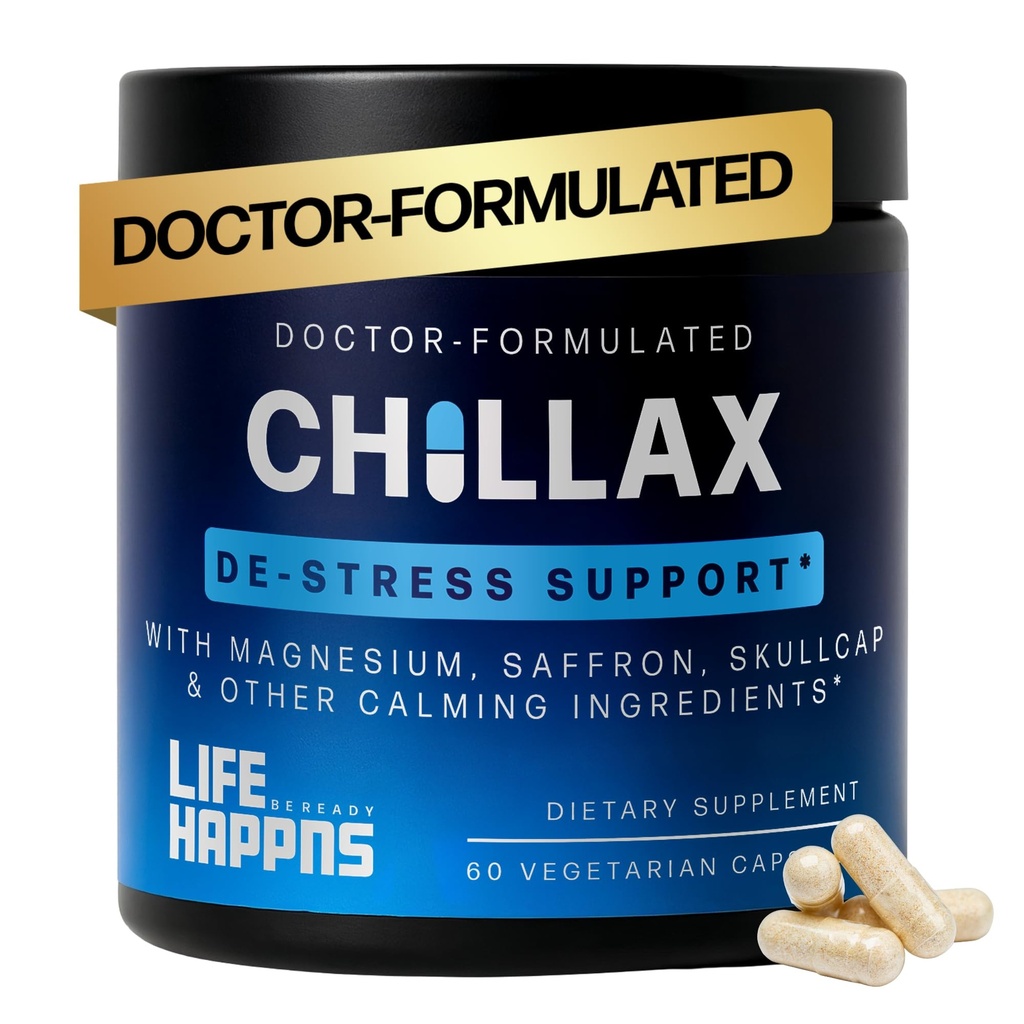 Life Happns Chillax, Calm Support Supplement, L Theanine, Magnezyum GABA ve Saffron Supplements for Relaxation, Natural Mood Health Support for Yetişkinler, Calming and Relaxing, 60 Capsules