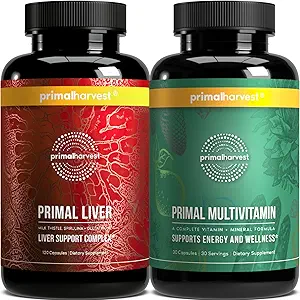 Primal Harvest Multivitamin & Liver Supplements for Women and Men Liver Support Complex with Alfa-Lipoic Acid, L-Cysteine HCL, L-Glutathione, Milk Thistle, ve Spirulina