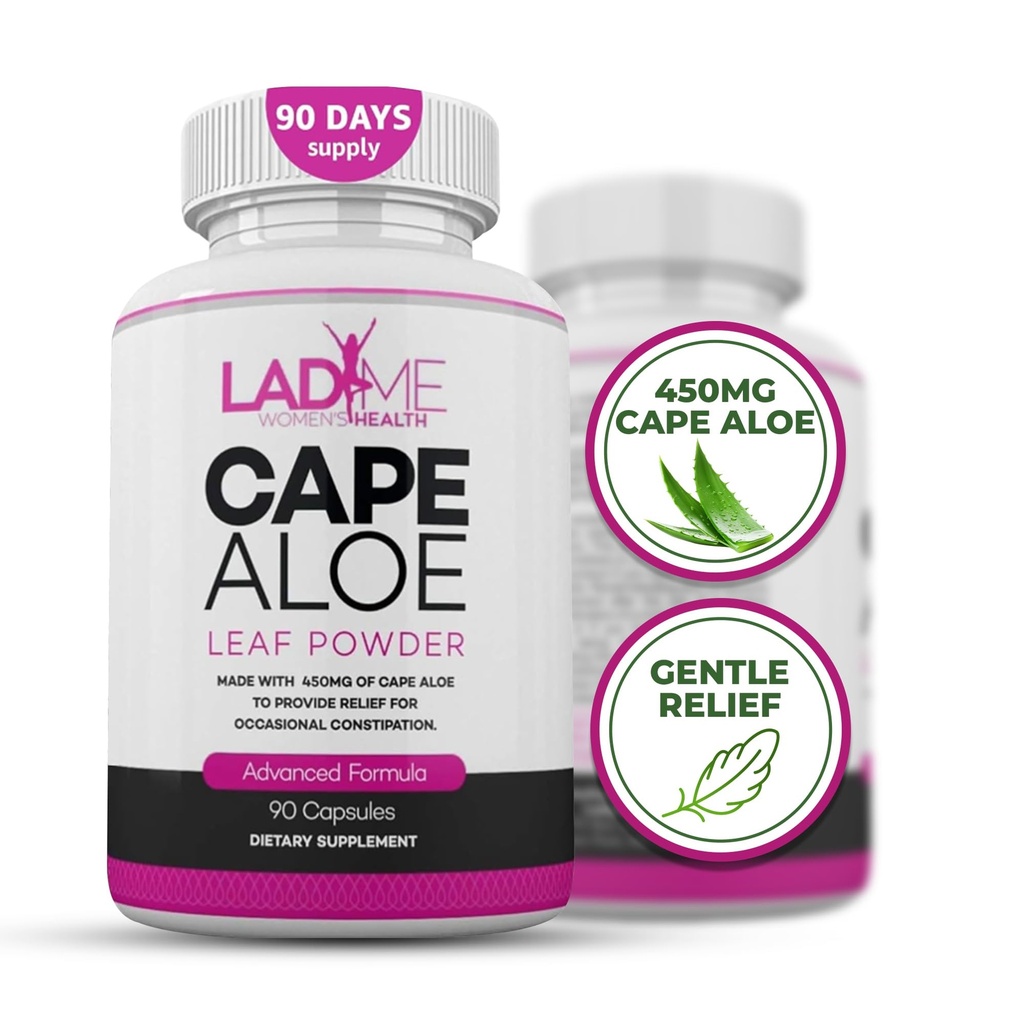 Pure Cape Aloe Herbal Laxative for Constipation Relief - Sağlıklı Bowel Hareketi - Doğal Kolon Temiz ve Detox Diyeter Supplement - Ladyme tarafından Kadınlar için Özel Olarak Tasarlandı - 90 Capsules