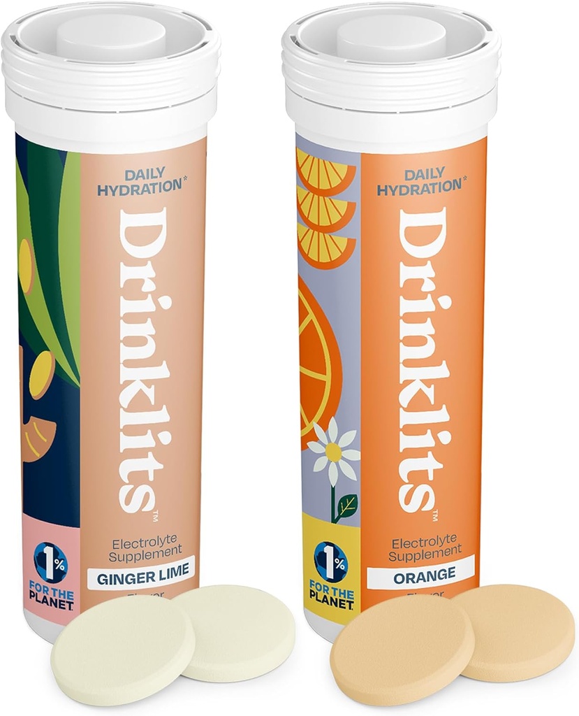 İçecekler Hydration Tabletleri - Elektrolytes & Vitaminler | Ginger-Lime ve Orange - 2 Pack (20 hizmet)