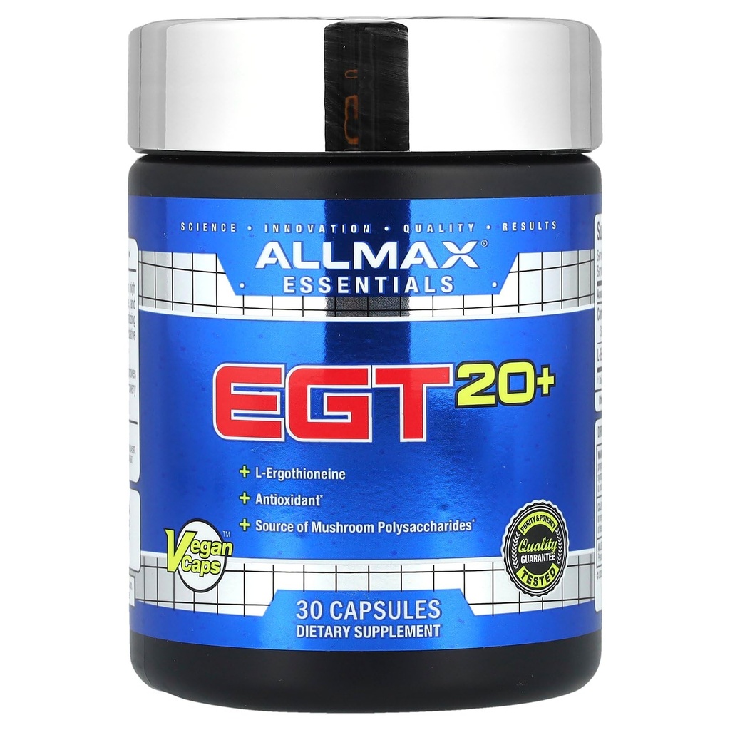 ALLMAX EGT20+ Athletic Performance and Recovery Supplement with L-Ergothioneine and Cordyceps, Antioxidant and Adaptogen Support, 30 Vegan Capsules