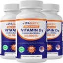 Vitamatic 3 Pack Vitamin D3 50,000 IU ( Cholecalciferol) Haftalık Bir Kez Dose, 1250 mcg, 60 Veggie Capsules 1 Yıl Supply, Prolecalsitities Vitamin D Deficiencies