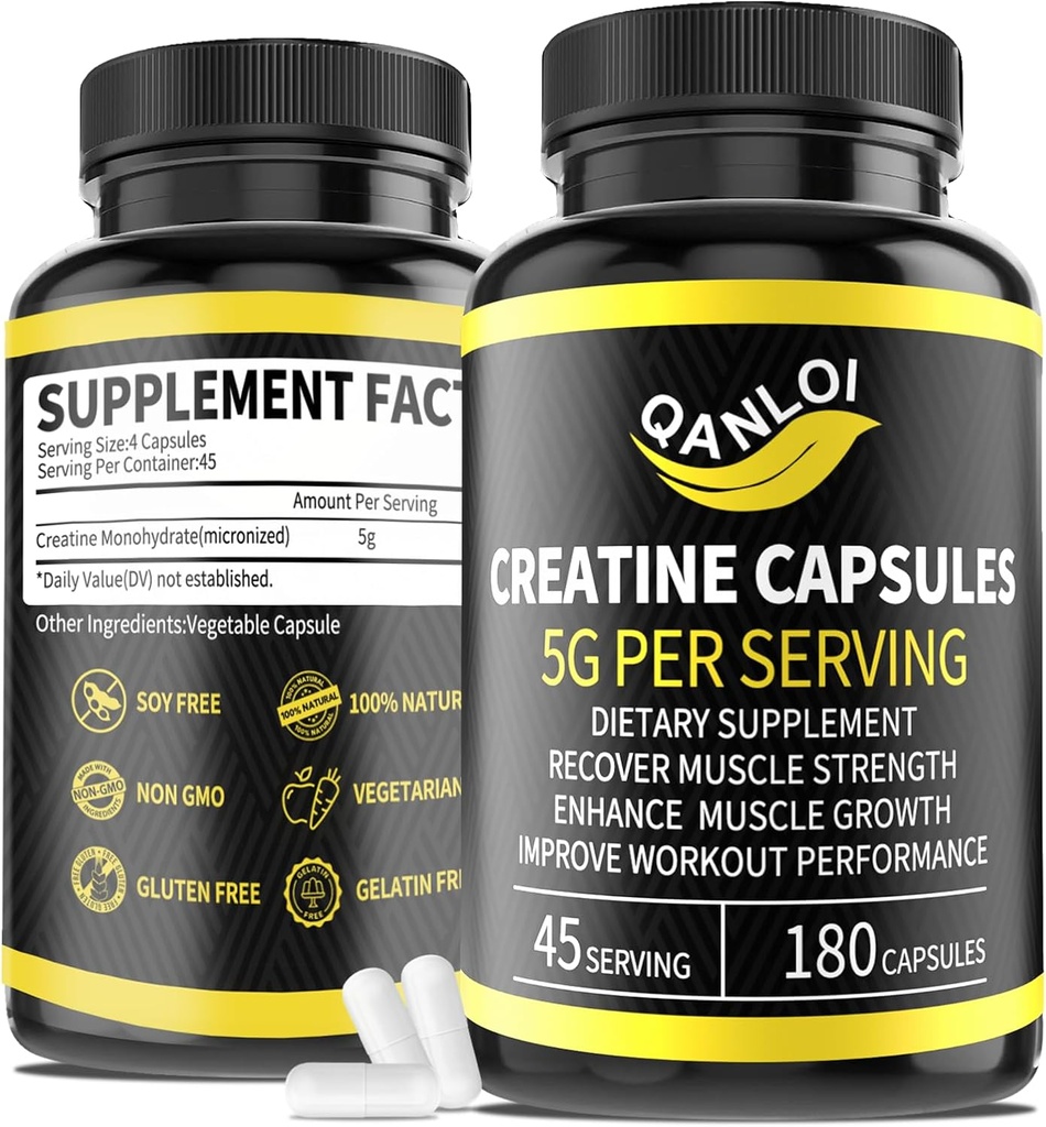 Mikronized Tinatine Monohidrat Capsules, 5.000 mg Per Servis, Kas Büyümesi için Beneficial, Enerji Boost, Kretine Pills Erkek ve Kadınlar için Uygun, Non-GMO, Gluten Free, 180 Capsules