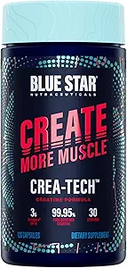 Blue Star Nutraceuticals CREA-TECH - Creapure Creatine Monohydrate - w/Electrolytes. Creatine + Electrolytes Capsules - Build Muscle and Increase Strength | 30 Day Supply - 120 Veggie Capsules