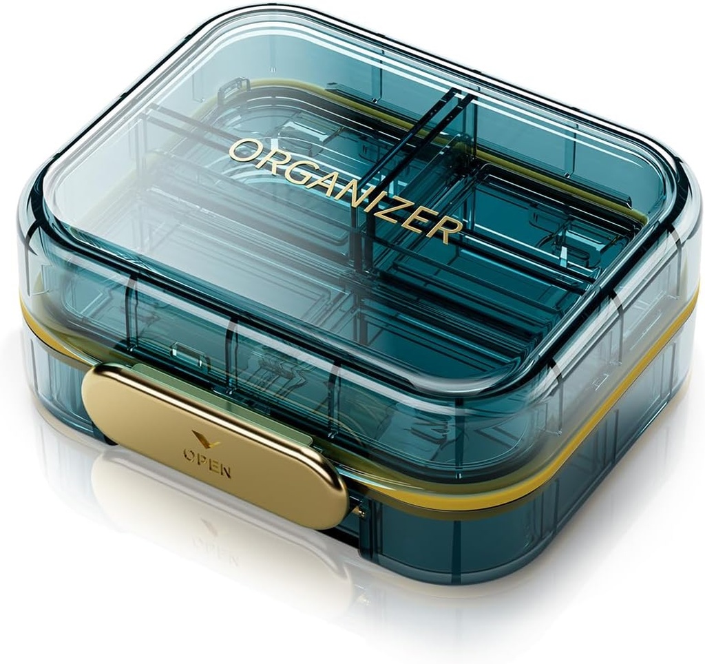 Portable Travel Pill Organizer with 7 Compartments - Perfect Weekly Pill Case Waterproof Pill Box for Daily Vitamins and Medicine, Small Pill Container for Pocket Purse (Blue)