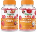Lifeable Prebiotic Fiber Kids + Calcium Magnesium & Zinc Kids, Gummies Bundle - Great Tasting, Vitamin Supplement, Gluten Free, GMO Free, Chewable Gummy
