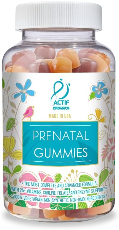 Actif Prenatal Gummies with 25+ Organik Vitaminler ve Organik Herbal Mix - Non-GMO,% 100 Vegetarian, 90 Count, Made in USA