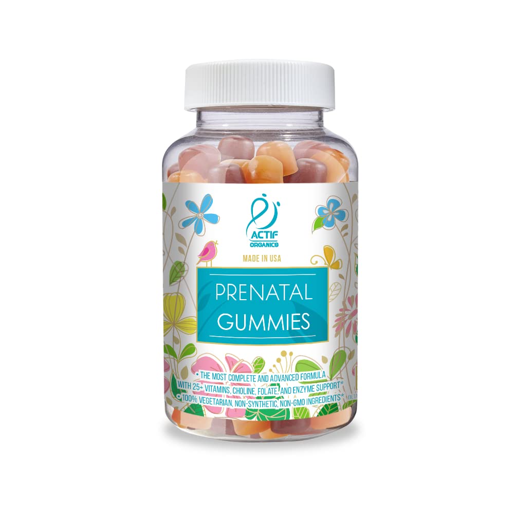 Actif Prenatal Gummies with 25+ Organik Vitaminler ve Organik Herbal Mix - Non-GMO,% 100 Vegetarian, 90 Count, Made in USA