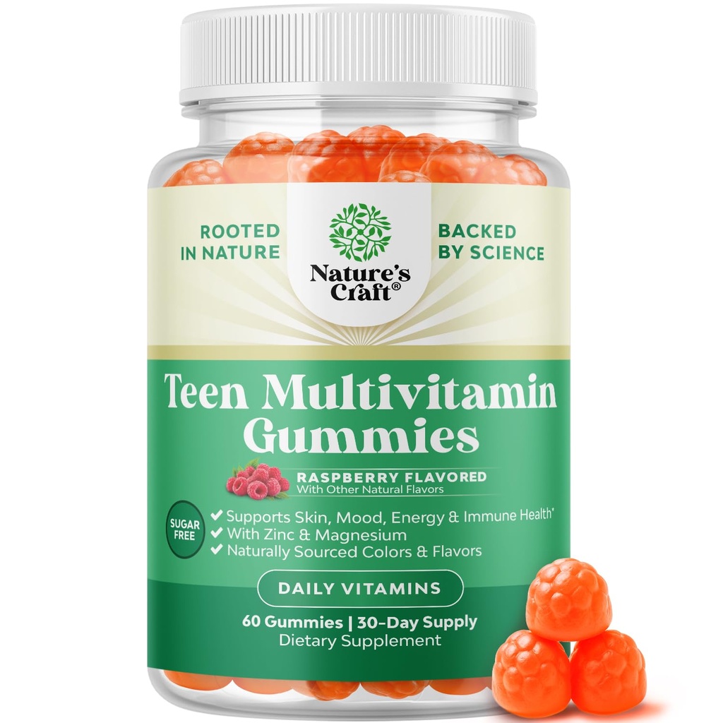 Teen Multivitamin Gummies 12-17 - Teen Boys & Girls Gummy Vitamins for Better Skin, Immune Strength, Mood & Energy Support - Love Girl & Boy Supplements with Zn, Mg, A, C, D & E - 60 Ct