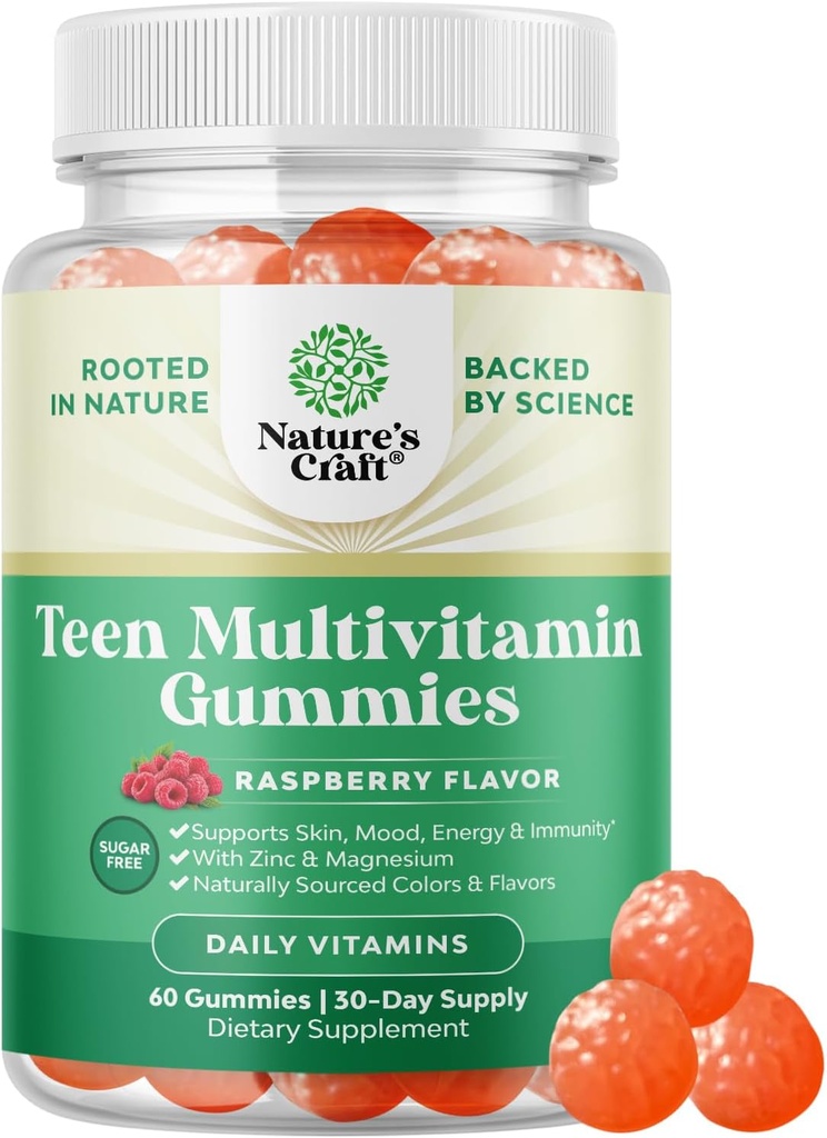 Teen Multivitamin Gummies 12-17 - Teen Boys & Girls Gummy Vitamins for Better Skin, Immune Strength, Mood & Energy Support - Love Girl & Boy Supplements with Zn, Mg, A, C, D & E - 60 Ct