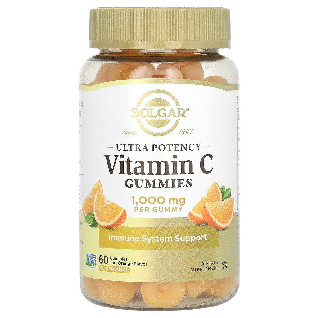 1000 mg Ultra Potency C Immune System Support for Women & Men - Tasty Tart Orange Flavor, Vegan & Gluten-Free Gummy, 2 Moon Supply, 60 Hizmet, 2g Sugar