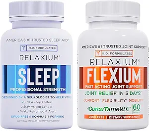 Relaxium Sleep & Joint Relief Bundle, Melatonin & Ashwagandha Sleep Aid + CurcuTame & Glucosamine Chondroitin, 60 κάψουλες κάθε μια, χωρίς φάρμακα Υποστήριξη για τον ύπνο & κοινή υγεία