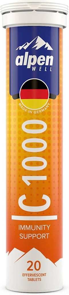Bestseller - AlpenWell Βιταμίνη C - 1000mg + Ψευδάργυρος - Ανοσοποιητική Υποστήριξη - 20 Αναβράζοντα δισκία βιταμίνης, χωρίς ζάχαρη + συμπλήρωμα χαμηλής θερμίδων, Πορτοκαλί Γεύση [Χωρίς ζάχαρη]