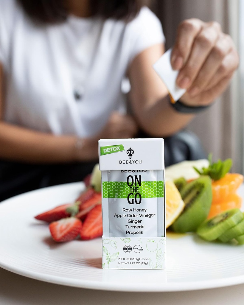 Bee and You On The Go, Immune Support Supplement, Raw Honey, Propolis Extract, Apple Cider Vinegar, Ginger, Turmeric, Cinnamon, Superfood, Great Tasting, for Kids and Adults, 7 Pack