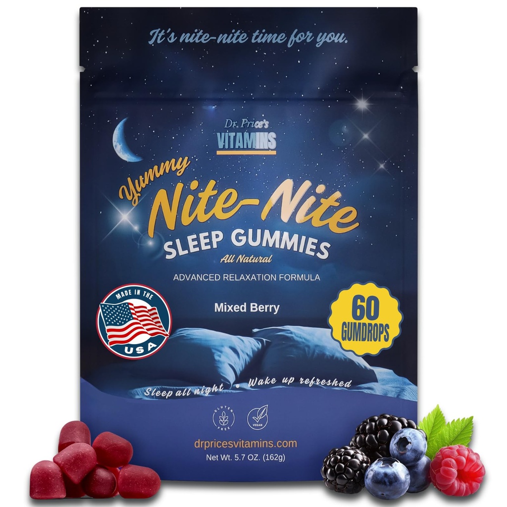Dr. Price Sleep Gummies for Yetişkinler – 3 mg Melatonin, L-Theanine, GABA & Herbal Mix – Karma Berry Flavor, Gluten-Free Sleep Aid – 60 Count