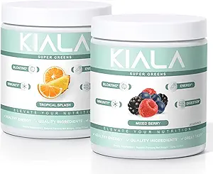Kiala Beslenme Süper Yeşiller, Organik Yeşiller Toz, Spirulina & Chlorella Superfood Toz, Sugar & Gluten Free Vegan, Spectra Mix, Tropikal Slush, Karma Berry 2 Pack