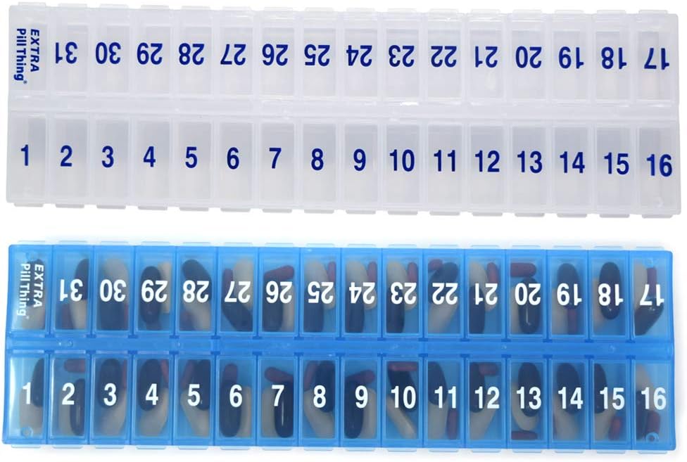 AM PM 31 Gün Bir Gün Aylık Pill Planlayıcı Organizecılar - Entire Ay Plus için Büyük Karşılaştırmalı Pill Kutu Mağaza İlaçları Ekstra Piller için Karşılaştırma (AM/PM Clear & Blue)