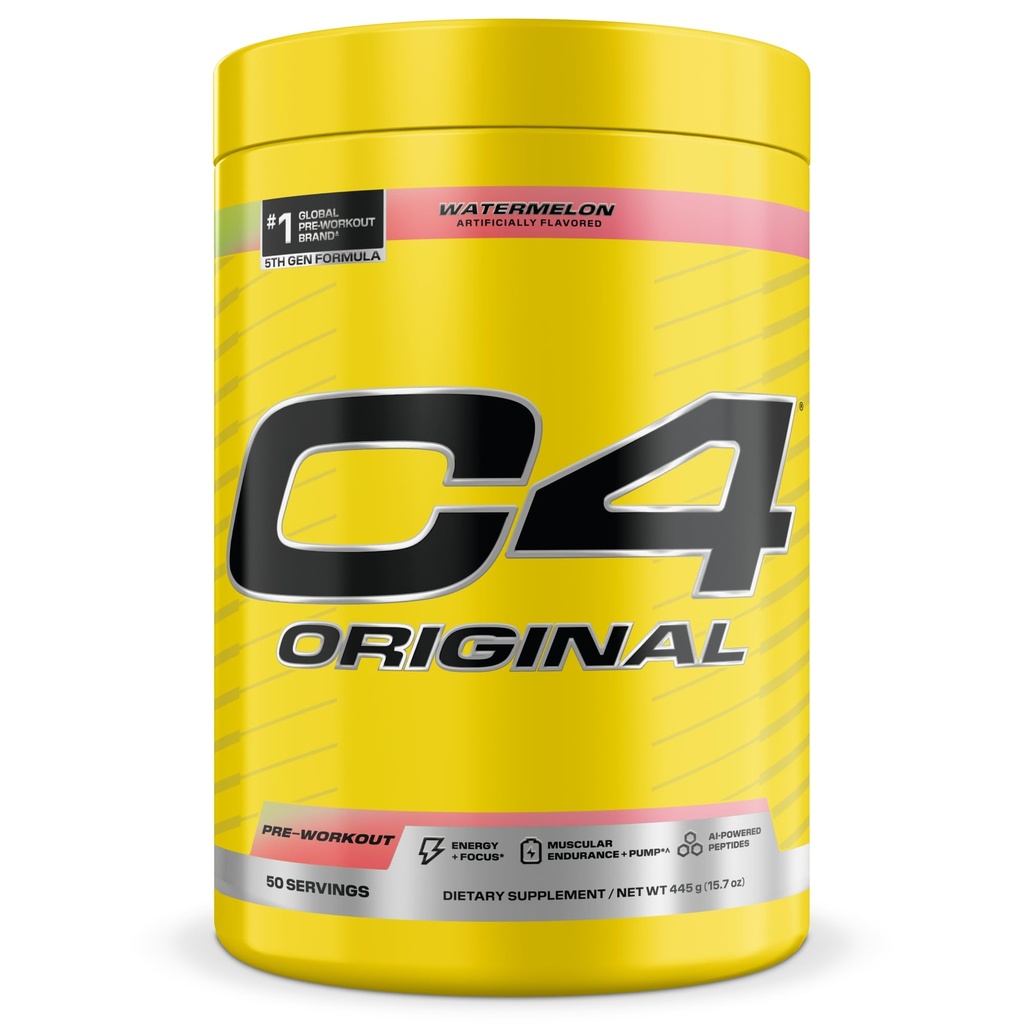 C4 Original Pre Workout – Pre-Workout for Endurance, Focus & Performance with 200mg Caffeine, Beta-Alanine, Creatine Nitrate, L-Arginine & PeptiPump – Sugar Free, 50 Servings, Watermelon
