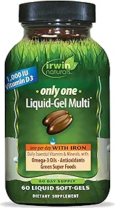 Irwin Naturals Μόνο ένα Liquid-Gel Multi με σίδηρο - 60 Liquid Softgels - Daily Essential Vitamins, Minerals, Antioxidants, Omega-3s & Green Super Foods