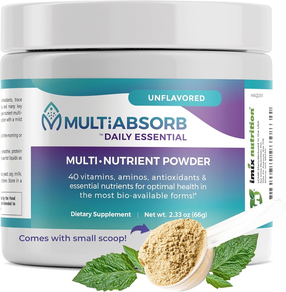 MultiAbsorb~Daily Essential, Multi-Nutrient Powder for Optimal Health, Vitamins, Minerals, Antioxidants, No Fillers or Conservatives, Natural, Non-GMO, 30 Services (Unflaved)