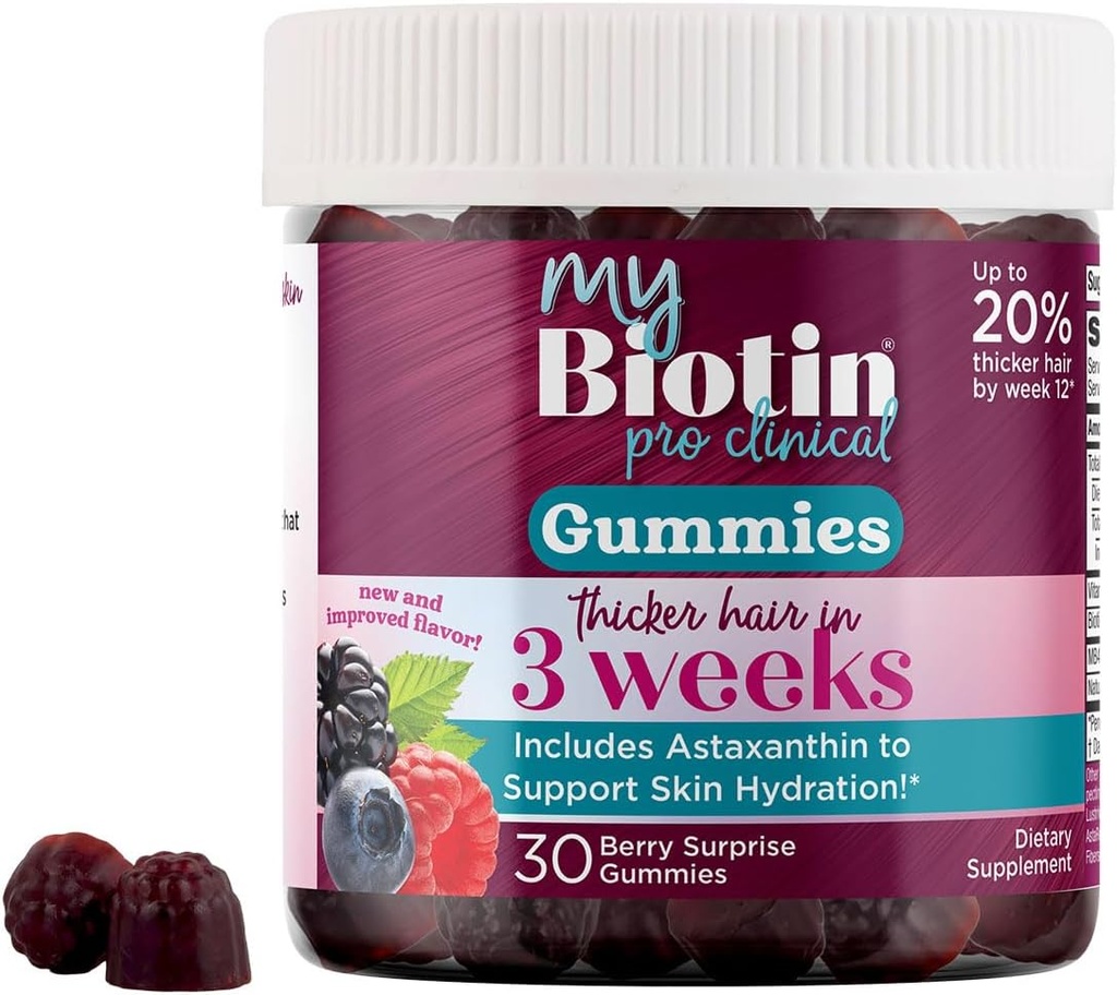 Saf Ürünler MyBiotin ProClinical Gummies - 3 Haftas & Fights Wrinkles - MB40X Biotin Matrix w/Astaxanthin - 40X Daha Fazla Adi Biotin 30 Berry Gummy Chews