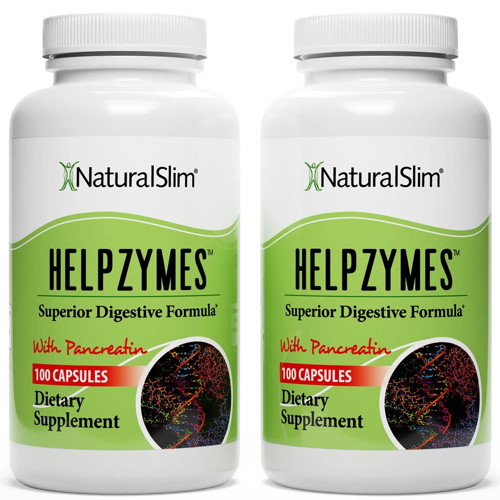 NaturalSlim Helpzymes, Enzymelain, Ox Bile, Pancreatin & Betaine HCL,100 Capsules, 2 Pack